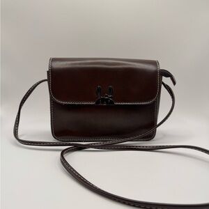 Dark Brown Crossbody Leather Bag with Bunny Accent